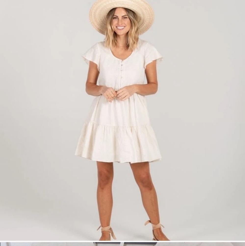 Rylee + Cru eyelet dolly dress size large 100% linen.